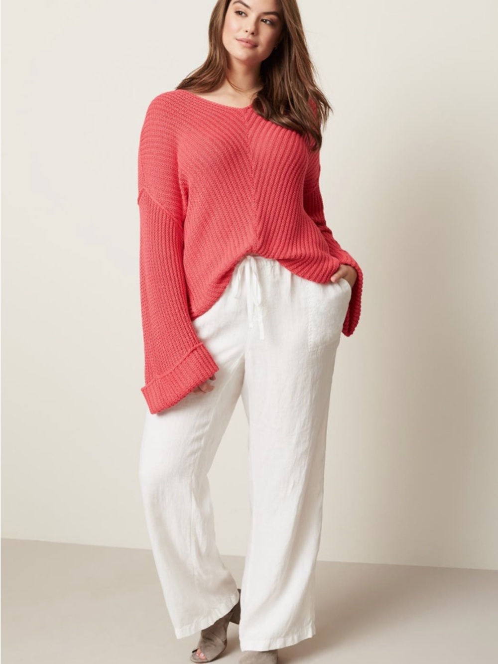 Caslon White Wide Leg Drawstring Pants